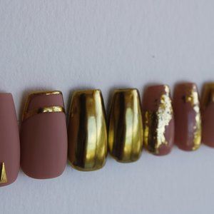 Pink and Gold Press On Nails - 20pc
